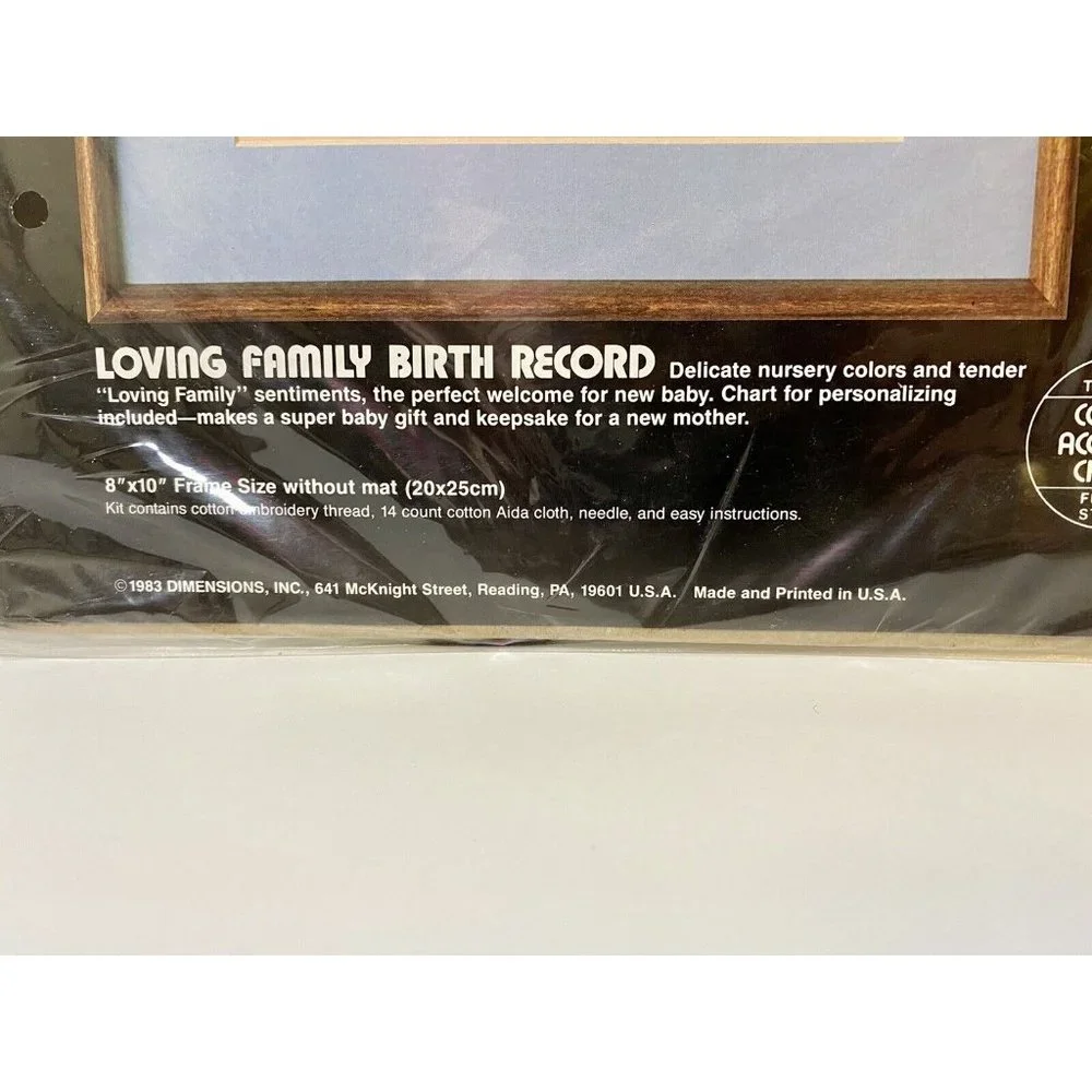 Dimensions Loving Family Birth Record‎ Counted Cross Stitch Kit #3561 New